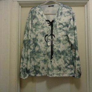 BOHO BLING TYEDYE SHELAY HEART SWEATSHIRT BLOUSE X LG